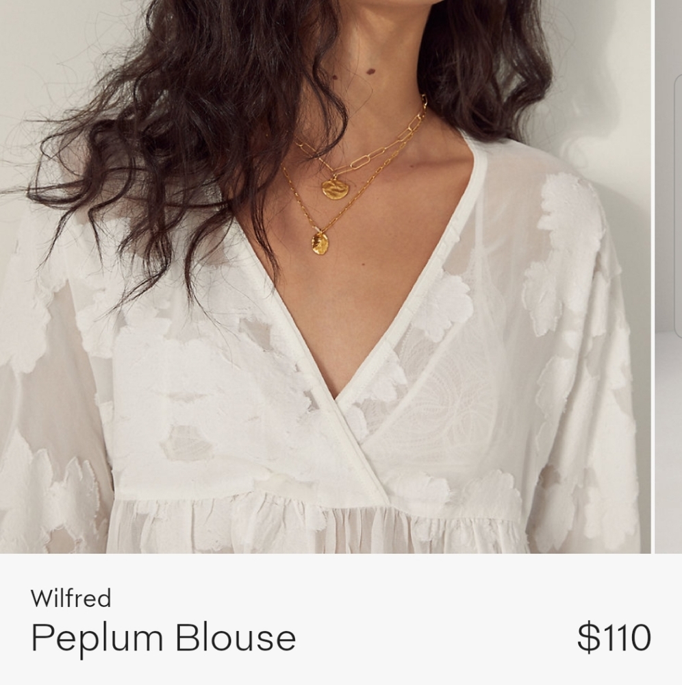 Aritzia Wilfred White Sheer Floral Peplum Blouse